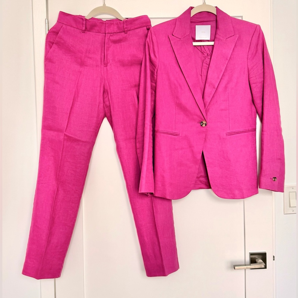 Mango Linen Suite Set Fuchsia Blazer and Pants